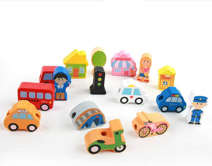 Lacing Farm Toy Wooden Block Set, Early Educational Toys String & Lacing Beads Games for Toddlers Kids Farm Animal Learning Play Set (16 Pieces)
