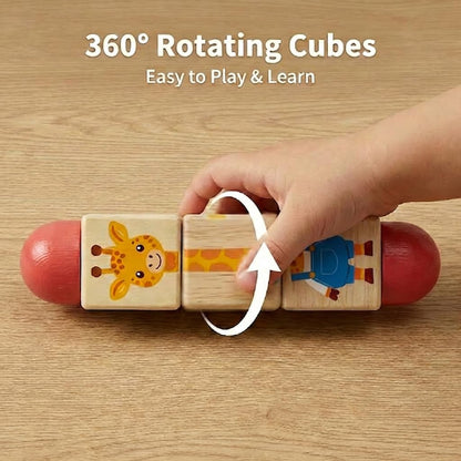 Wooden Rotating Puzzle Toys for Toddlers 1-2 (Set of 2) - Montessori Travel Toys for Airplane & Car Activities - Spinning Animal Matching Blocks - Sensory Fidget Gift for Boys Girls 12-24 Months