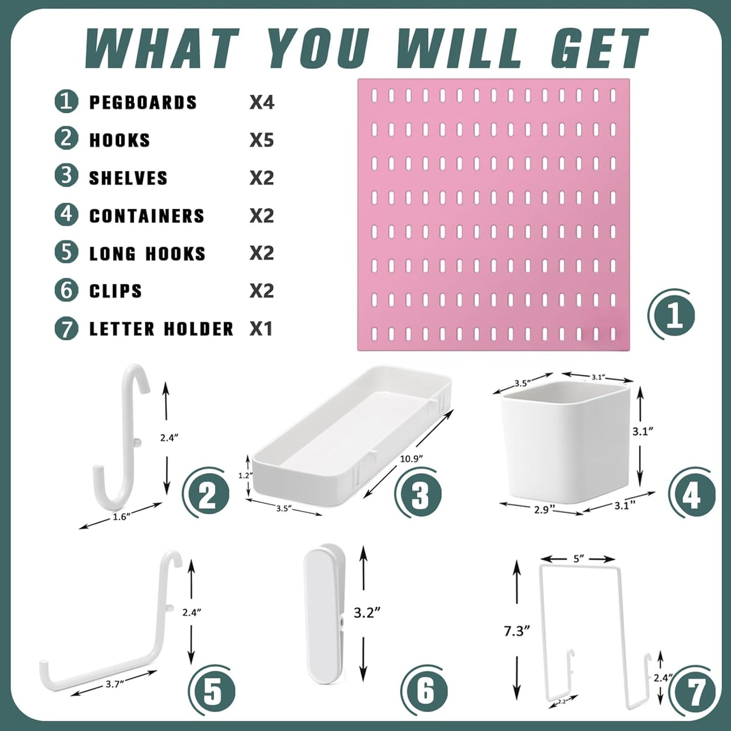 MULSAME Pegboard Combination Kit, Wall Mounted Storage Set with 4 Pegboards & 14 Accessories Hanging, White Peg Boards Organizer for Walls Display, Crafts Organization, Kitchen Organizer, 22" x 22"