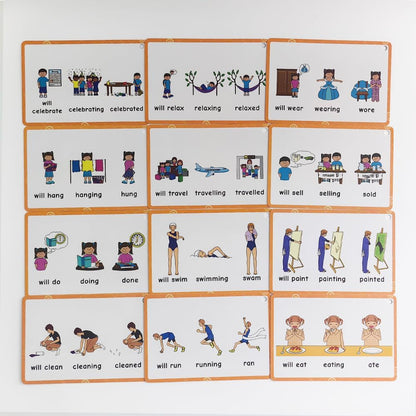 Lilias Irregular Past Tense Verbs English Grammar Double-Side Learning Flash Cards - 24 Card Set for Homeschool, Preschool, Primary School, ESL, Autism, Vocabulary Building