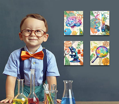 ZHAXFA Science Wall Art Canvas Prints,Biochemical Science Art poster,Microbiology Chemistry Wall Prints,Boho Classroom Wall Art,School Laboratory Decoration Set of 4 (Unframed 8x10 inches)