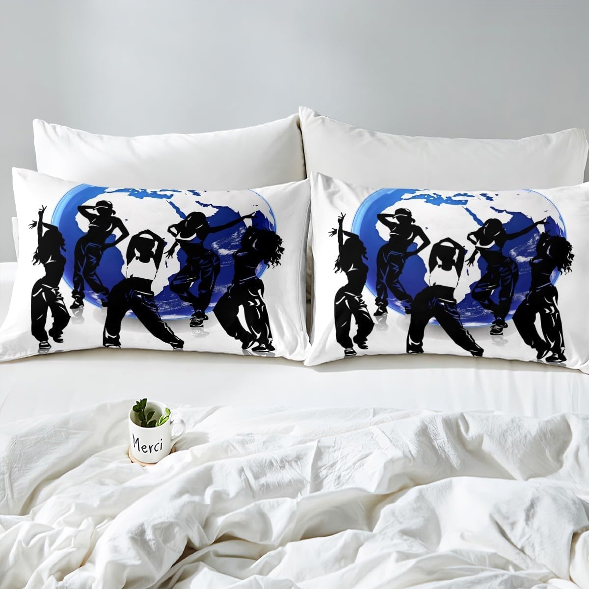 Manfei Musical Kids Fitted Sheet Full Size, MusicalGuitar Radio Drum Kit Headset Print Bedding Set 3pcs for Boys Girls, Rock Music Bed Cover with 2 Pillowcases, Soft Polyester Bedding, No Top Sheet