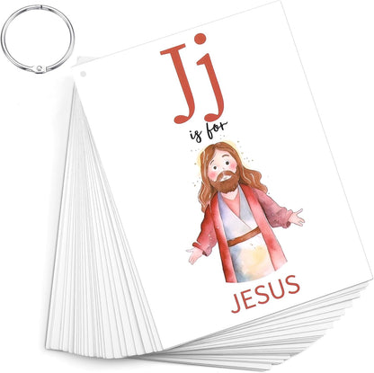 Skyygemm 26 Pcs Bible ABC Flash Cards Christian Bible Verse Alphabet Cards KJV Version Religious Scripture Memory with Stainless Steel Ring for Preschool Sunday School Toys Basket Suffers
