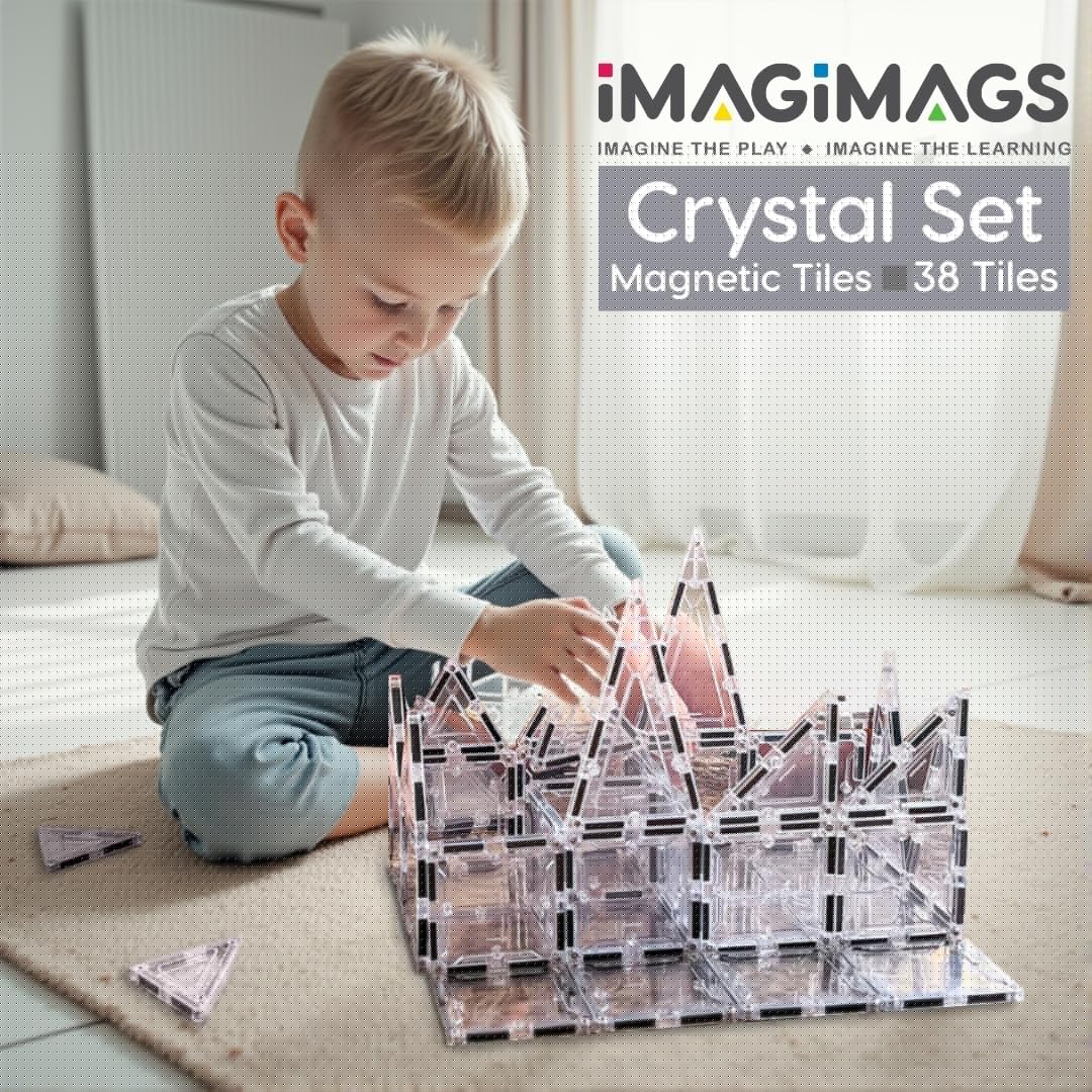 Magnetic Building Tiles, 38 Piece Transparent Clear Crystal Set for Boys Girls Kids, Educational Creative Learning Activity Building Block Toddler Toys, STEM, Children Ages 3 Years +