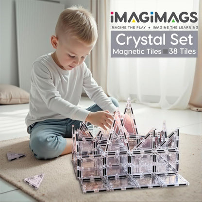 Magnetic Building Tiles, 38 Piece Transparent Clear Crystal Set for Boys Girls Kids, Educational Creative Learning Activity Building Block Toddler Toys, STEM, Children Ages 3 Years +