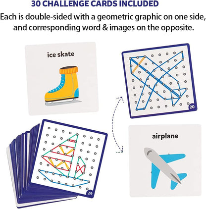 Coogam Wooden Geoboard Mathematical Manipulative Material Array Block Geo Board – Graphical Educational Toys with 30Pcs Pattern Cards and Latex Bands Shape STEM Puzzle Matrix 8x8 Brain Teaser for Kid