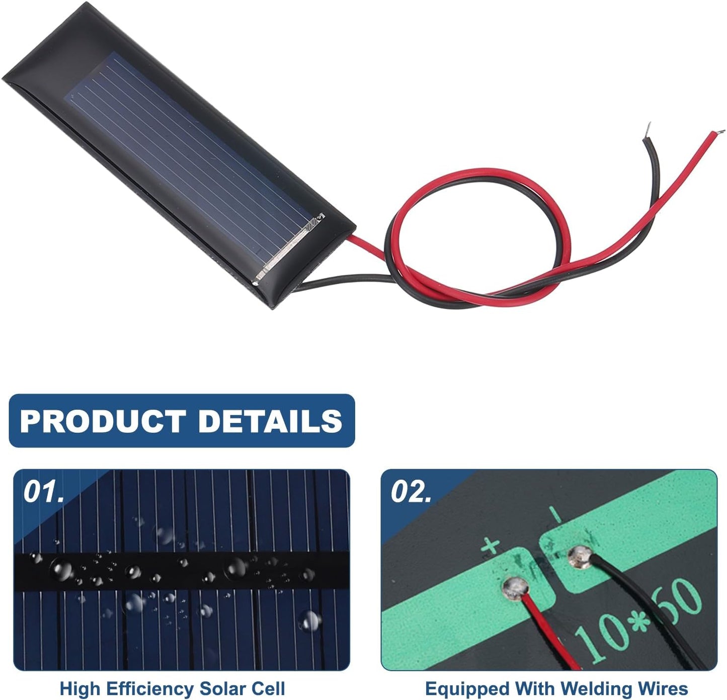 MECCANIXITY 2 Pcs 5.5V 0.44W 70mA Mini Solar Panels, Small Polycrystalline Solar Cell Panel with 2 Cable for DIY Electric Toy Materials Kits Charger, 60mm x 60mm