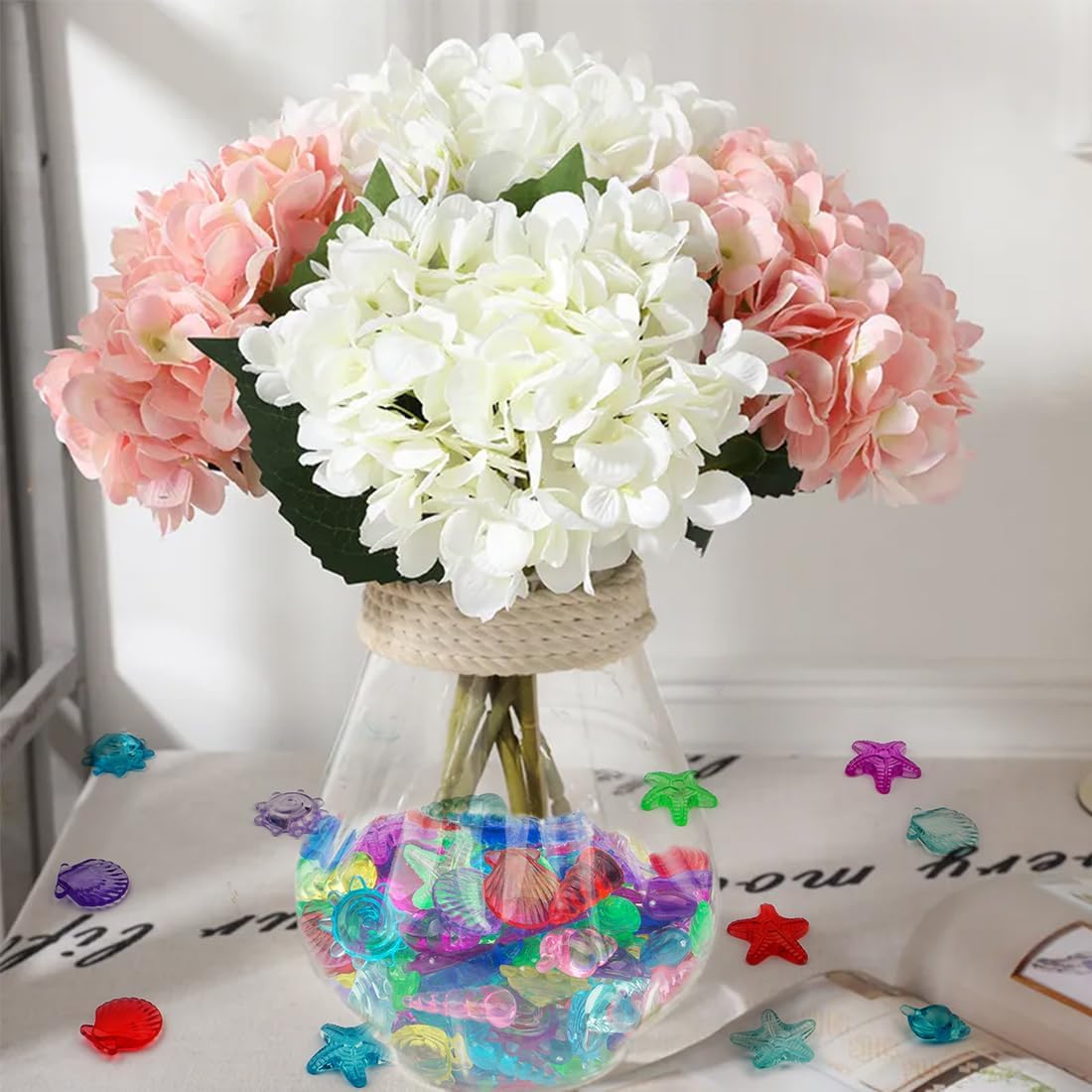 180 Pcs Sensory Bin Filler Include 100 Plastic Gemstones & 80 Fake Seashells for Kids, Pirate Treasure and Mermaid Pool Play, Ocean Themed Party (1"-1.2")