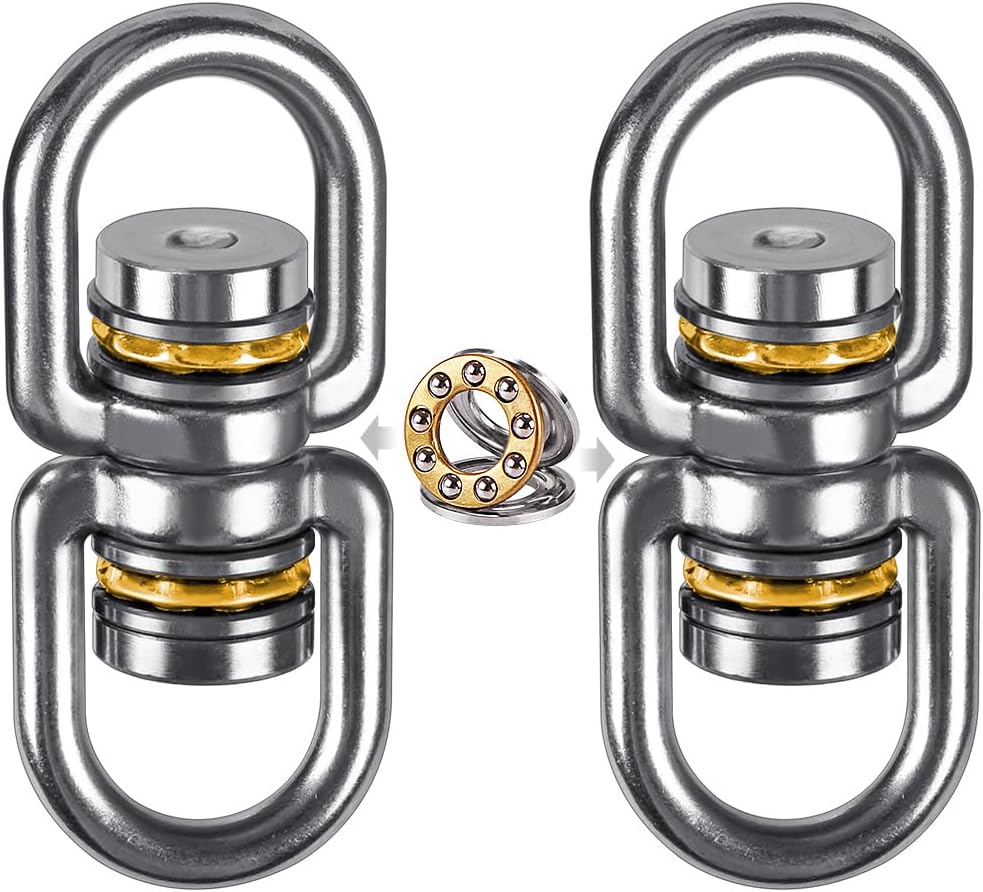SELEWARE Silent Bearing Swing Swivel, 360° Rotational Device Hanging Accessory with Removeable Buckle for Tree Swing, Hammock Chair, Climbing Rope, Yoga, Kids Swing Swivel 1200LB Capacity, 2 Pack