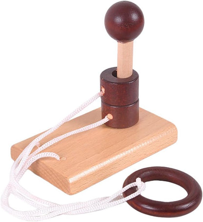 KINGOU 4 Pack Classic Wooden Rope Puzzle Set Ring Puzzles String Solution Central Brain Teaser for Adults/Kids Game