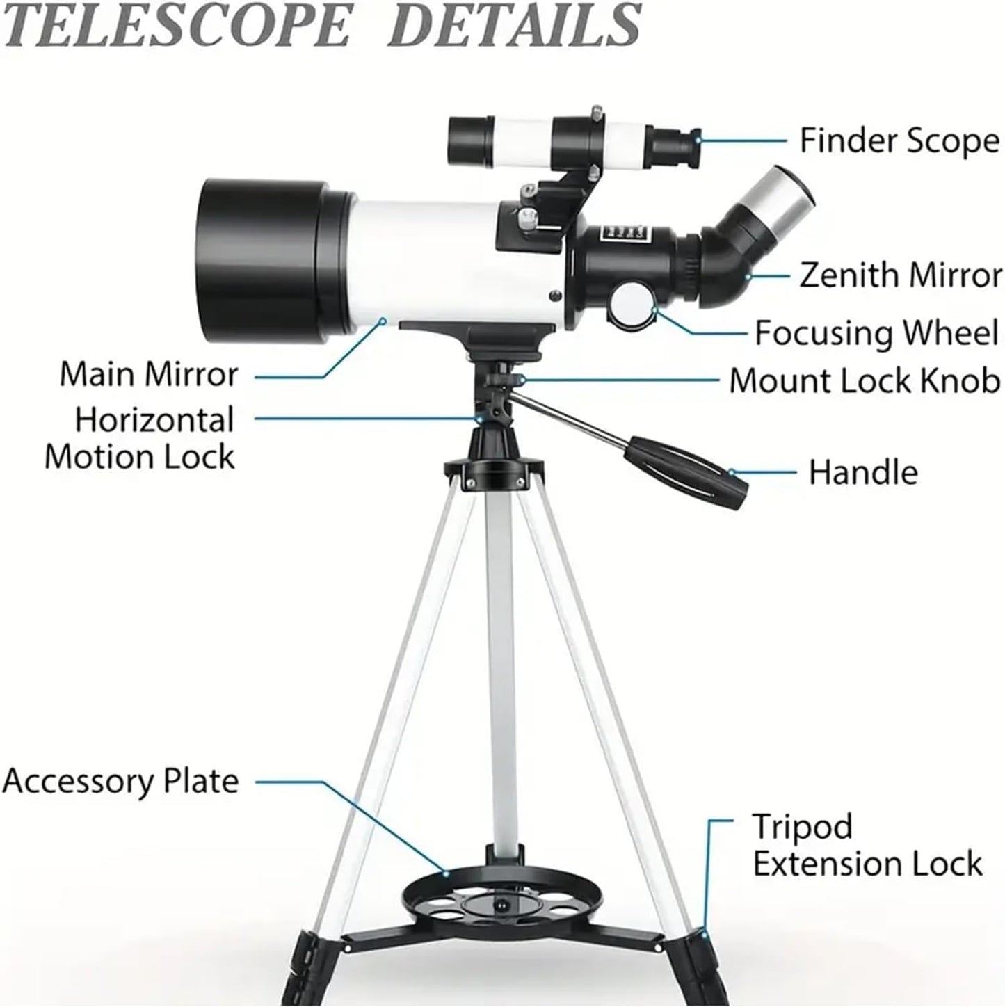 Telescope for Adult, 70mm Aperture 400mm Portable Telescope with Tripod, Finder Scope, Phone Adapter, Carrying Bag, Astronomical Refractors Telescopes for Kids Beginners Adults (White)