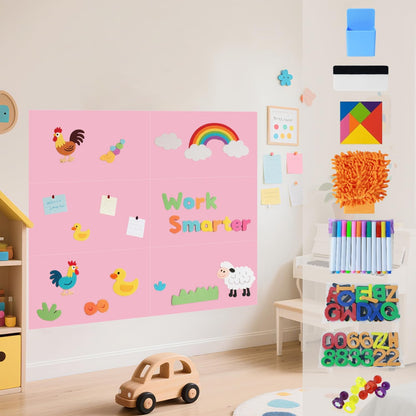 Magnetic Decal Wall for Kids Set of 6 Milk Tea Magnetic Chalkboard for Wall Peel and Stick Magnet Sheets with Chalk Tangram Puzzle and Multiple Accessories Magnetic Wall Decal for Playroom Home