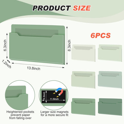 Fuutreo 6 Pcs Magnetic Wall File Organizer Magnetic Wall File Holder Refrigerator Magazine Holder for Mail Letters Paper(Aqua Green,Vertical-large)