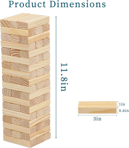 54PCS Classic Block Stacking Board Game Wooden Blocks Stacking Games for Kids and Families Tumbling Tower Blocks Game for Kids and Adults with Storage Bag