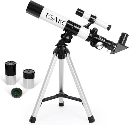ESAKO Telescope for Kids, 100x Magnification, Kids Telescope with Two Eyepieces, Finder Scope, Tabletop Tripod Educational Gift