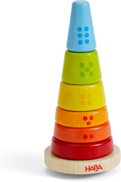 HABA Multi-coloured stacking tower - motor skills toy with colourful stacking rings - Wooden toy for babies - Made in Germany - from 12 months - 2010995001