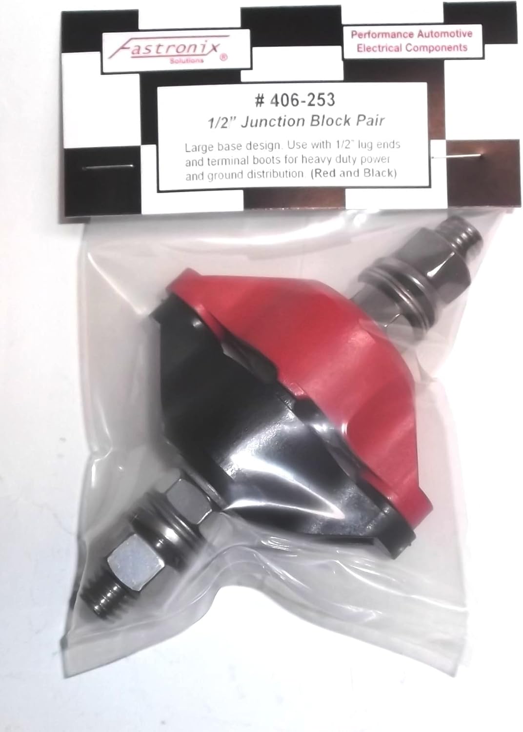 Fastronix 3/16" (#10-32) Stainless Steel Single Stud Power and Ground Junction Block Red and Black