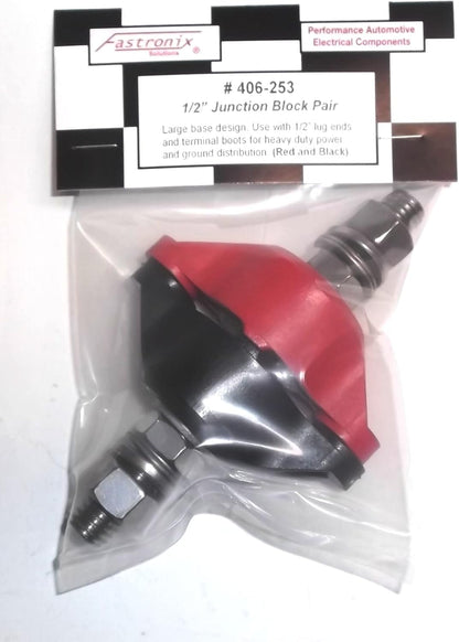 Fastronix 3/16" (#10-32) Stainless Steel Single Stud Power and Ground Junction Block Red and Black