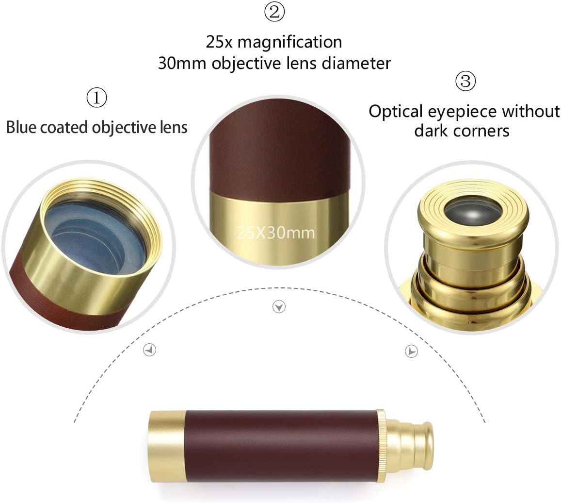 Pirate Spyglass Telescope Treasure Map Pocket Compass Kids Toys Set, Handheld Collapsible 25x30 Zoomable Monocular Polyester Fabric Huge Map & Golden Compass Boys Gift for Pirate Lovers