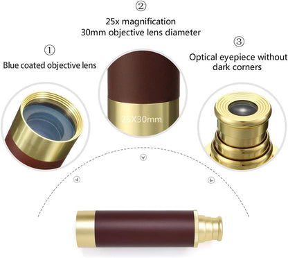 Pirate Spyglass Telescope Treasure Map Pocket Compass Kids Toys Set, Handheld Collapsible 25x30 Zoomable Monocular Polyester Fabric Huge Map & Golden Compass Boys Gift for Pirate Lovers
