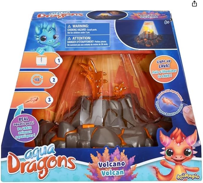 Animagic Aqua Dragons Volcano | Build an Aquatic Ecosystem, Watch Prehistoric Pets Hatch & Grow | Science Kit with LED Light-Up Tank | Includes Exclusive RED Aqua Dragons | Ages 6+