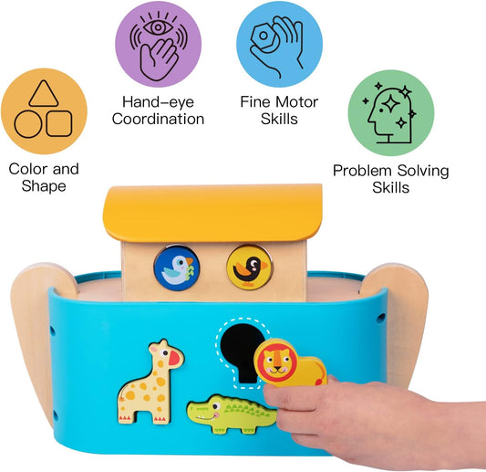 TOOKYLAND Noah's Ark Toys for Toddlers Wooden Animal Shape Sorter Toys, Baptism Gifts for Boys and Girls, Bible Story Toy with Story Book, Montessori Educational Toys for 2 3 4 Year Old