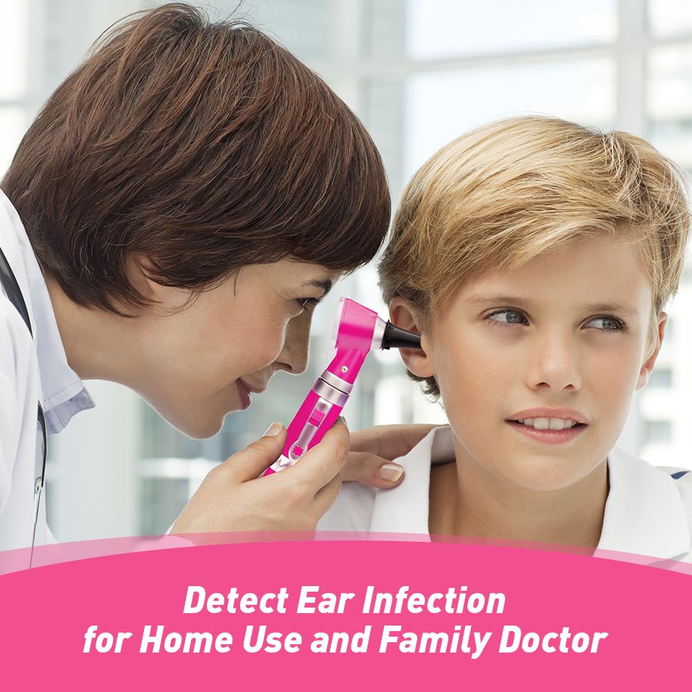 Scian Otoscope - Ear Scope with Light, Ear Infection Detector and Pocket Ear Checker Kit with 3X Magnify Lens, Suitable for Kids, Adults, Doctors, Pets(Pink)