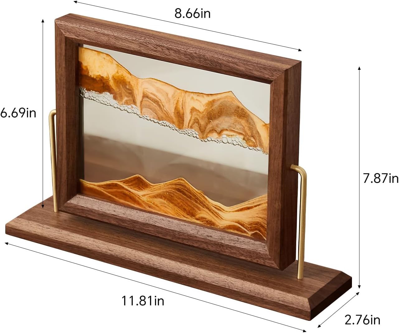 Solid Wood Oasis Mini Art Liquid Motion 360-Degree Rotation, Made of Black Walnut and H62 Brass, 3D Highly Transparent Office Decor (Desert)