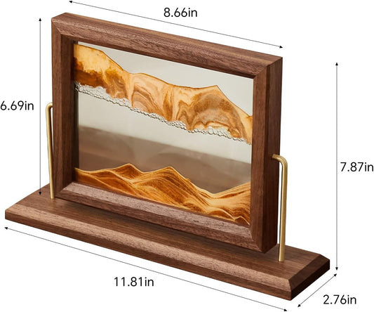 Solid Wood Oasis Mini Art Liquid Motion 360-Degree Rotation, Made of Black Walnut and H62 Brass, 3D Highly Transparent Office Decor (Desert)