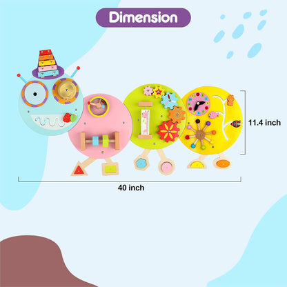 Rainbow Wall Busy Board for Kids: Wooden Montessori Activity Panel | 13-in-1 Sensory Learning Toys for Fine Motor Skills - Playroom & Nursery Essentials for Toddlers