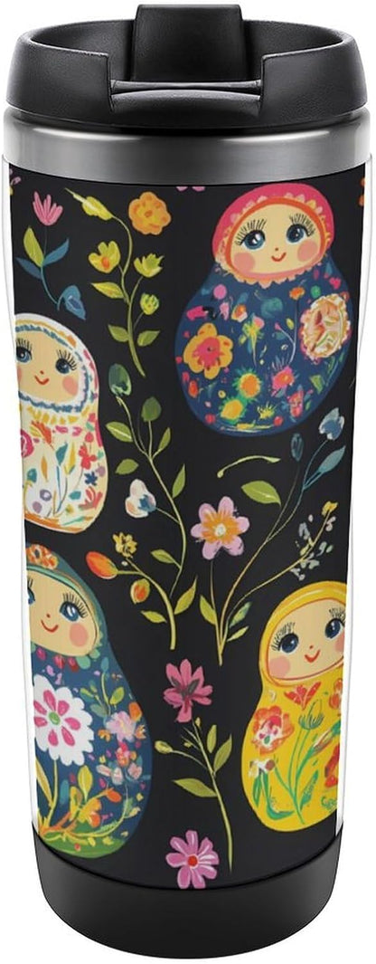 Russian Nesting Dolls Flowers Stainless Steel Tumbler Vacuum Insulated Coffee Cup Double Wall Water Mug Gifts for Women Men