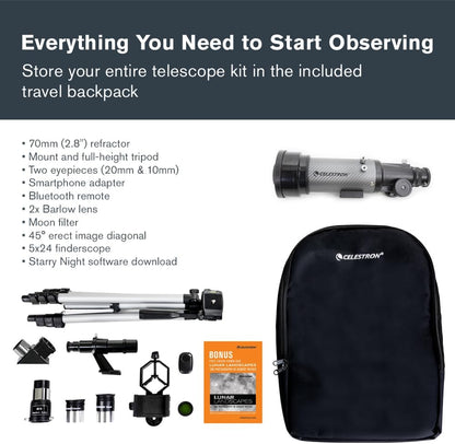 Celestron Travel Scope 80 Portable Refractor Telescope – 80mm Aperture, Fully-Coated Glass Optics – Includes Tripod, Smartphone Adapter, Backpack & Software – Ideal for Beginners & Travel