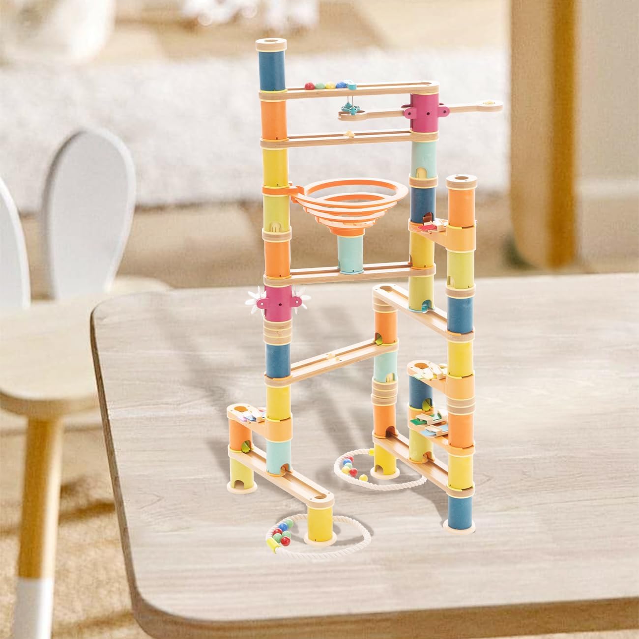 Bamboo Marble Runs Building Construction Toy Set with Musical Ball, 146pcs Simple Maze for Children Age 4+