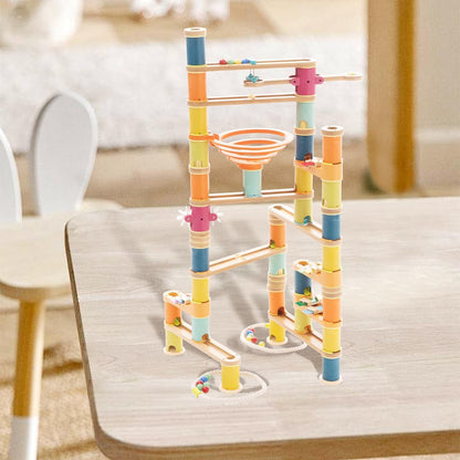 Bamboo Marble Runs Building Construction Toy Set with Musical Ball, 146pcs Simple Maze for Children Age 4+