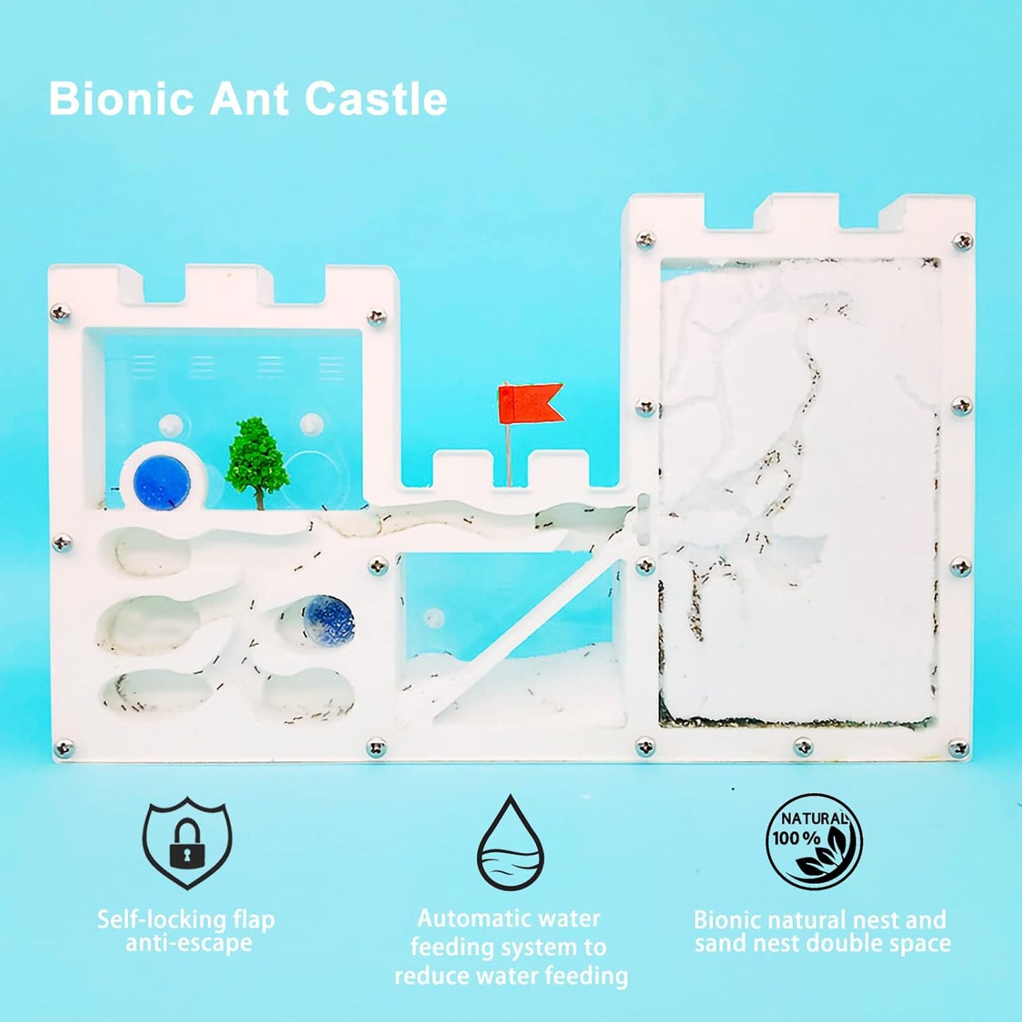 EXBEPE Large Sand Ant Farm Castle,Ant Habitat Ecosystem to Study Ant Colony Behavior Science Educational Kit for Kids