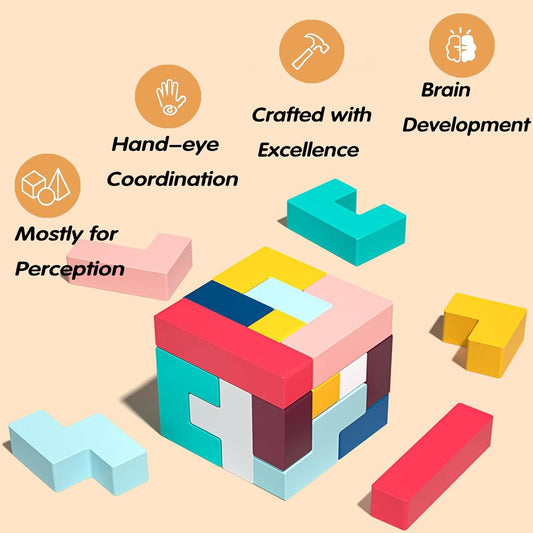 Wooden Montessori Russian Blocks Puzzle, 3D Stacking for Toddlers 3-6 Years Wooden Block, Montessori Educational Gift for Boys and Girls Board Game Educational Toys for Toddlers Brain Teasers