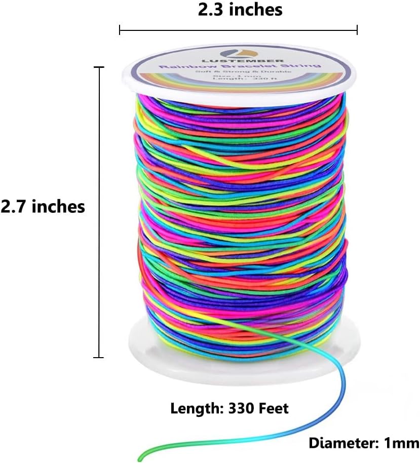 LUSTEMBER 1mm Stretchy Bracelet String, Sturdy Rainbow Elastic String Elastic Cord for Jewelry Making, Necklaces, Beading and Crafts