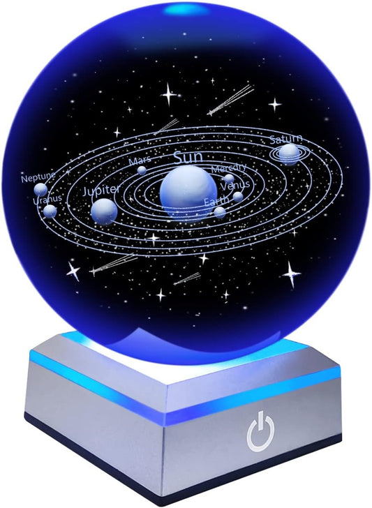 3D Solar System Crystal Ball with LED Touch Base,Solar System Night Light Lamp Gift,Indoor Figurine Lamps Light for Birthday,Christmas,Wedding,Graduation(8cm)