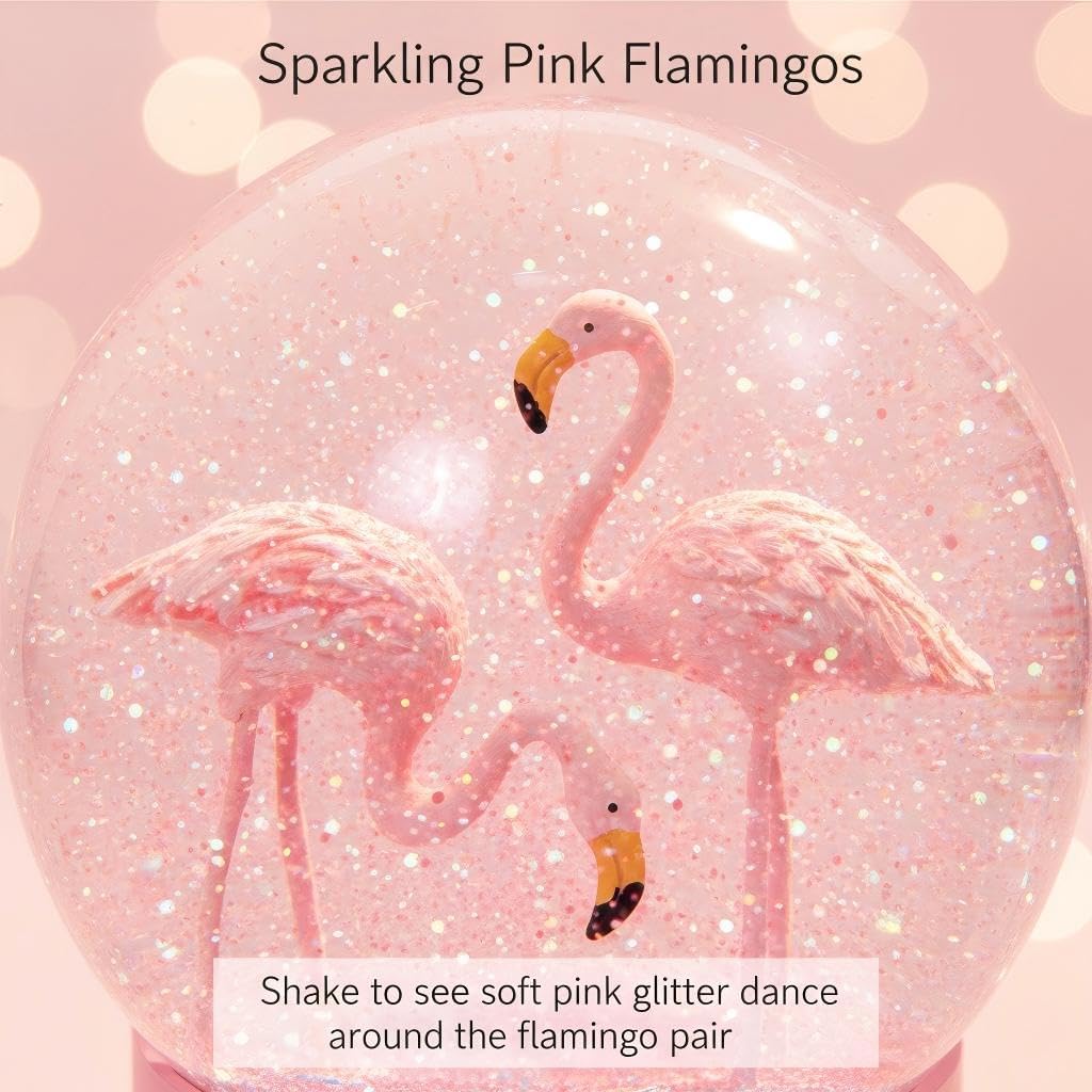 Flamingo Snow Globe for Adults, Christmas Snow Globes for Girls Kids Women, 100MM Glitter Snowglobe Gifts for Valentines Halloween Birthday Table Decor