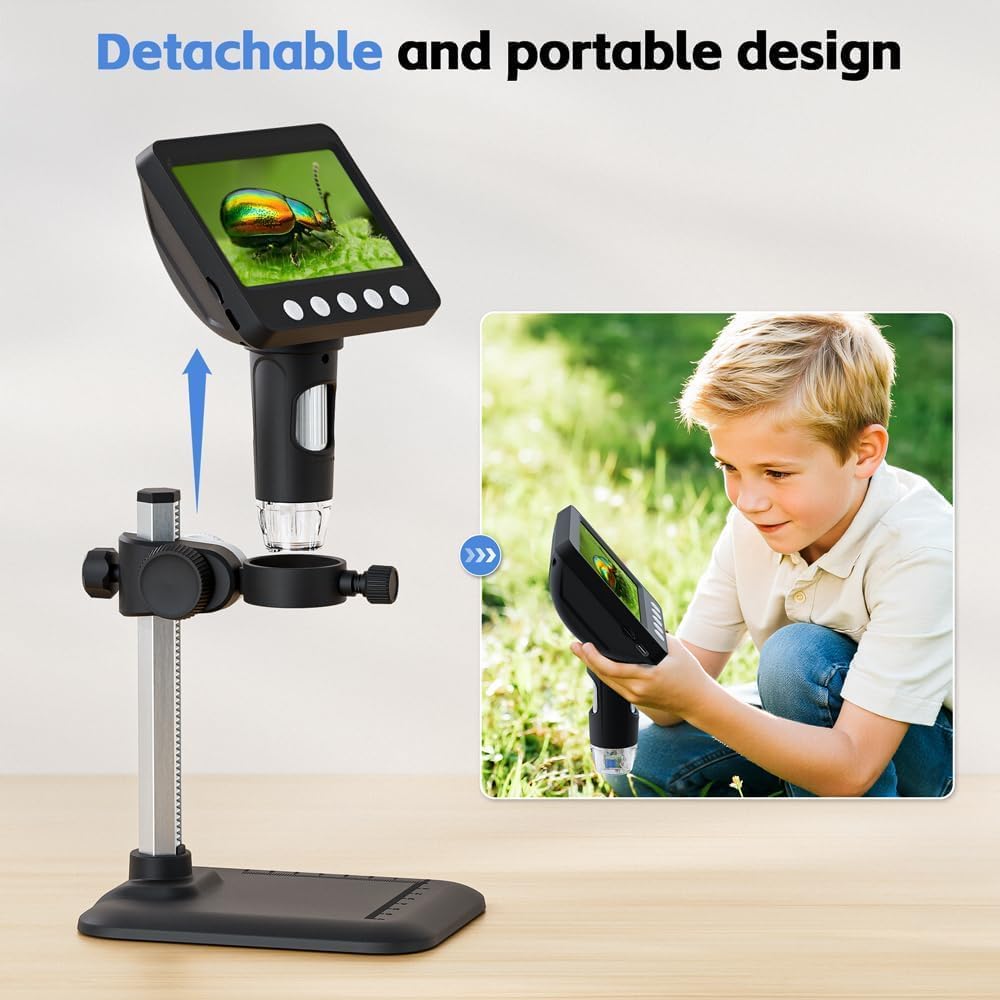 4.3" Digital Microscope for Adults, SKYEAR Coin Microscope 1000X Magnification with 8 Ajustable LED Fill Lights, USB Microscope for Windows/MacOS, Coin Collection Supplies-Black