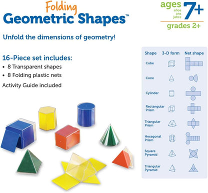 Learning Resources Folding Geometric Shapes Set - Classroom Must Haves, Teacher Supplies, Geometry Game, Pattern Blocks, Homeschool, 3D School Figures for Teaching, Math Manipulatives Essentials, Ages 7+