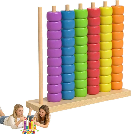Color Stacking Game, 60 Pcs Challenge Colorful Ring Stacking Games, Wooden Rainbow Sorting & Stacking, Fun Color Matching Puzzle Game for Family Game Night, Includes 1 Stack Racks & 60 Rings (1)