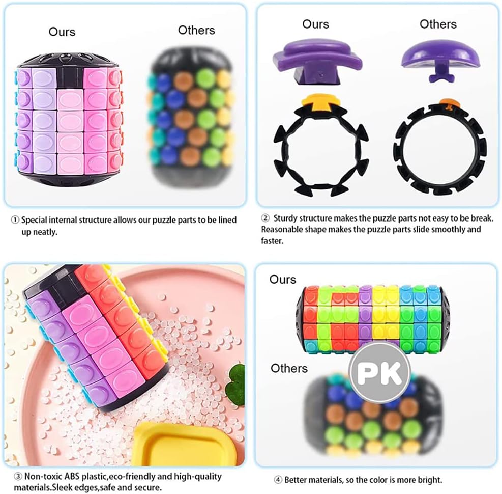 Magic 3D Puzzle Cube Rainbow Fidget Toys Cylinder Rotate Slide 7 Layers Educational Games for Kids Adults