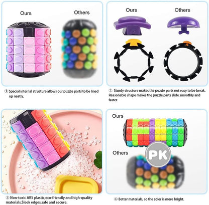 Magic 3D Puzzle Cube Rainbow Fidget Toys Cylinder Rotate Slide 7 Layers Educational Games for Kids Adults