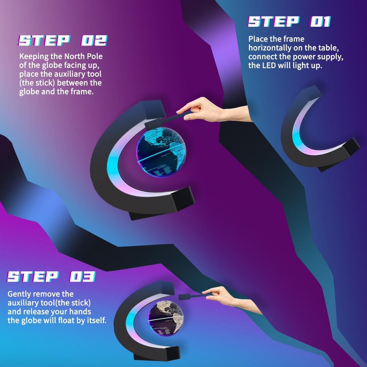 Magnetic Levitating Floating Globe with LED Lights, Cool Tech Gadgets Gifts World Globe Lamp for Men Father Teenage Boys Girls, Birthday Gifts Office Home Desk Decor Display