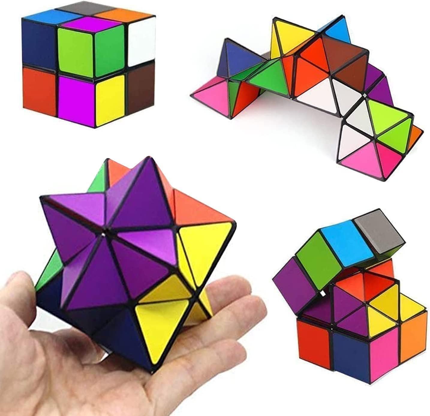Magic Star Cube,SHONCO 2 in 1 Combo Infinity Cube Toy Transforming Geometric Puzzle 3D Assembly Fidget Stress Anxiety Relief Magic Puzzle Cubes for Kids and Adults