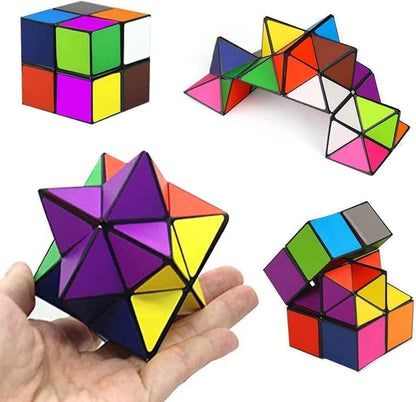 Magic Star Cube,SHONCO 2 in 1 Combo Infinity Cube Toy Transforming Geometric Puzzle 3D Assembly Fidget Stress Anxiety Relief Magic Puzzle Cubes for Kids and Adults
