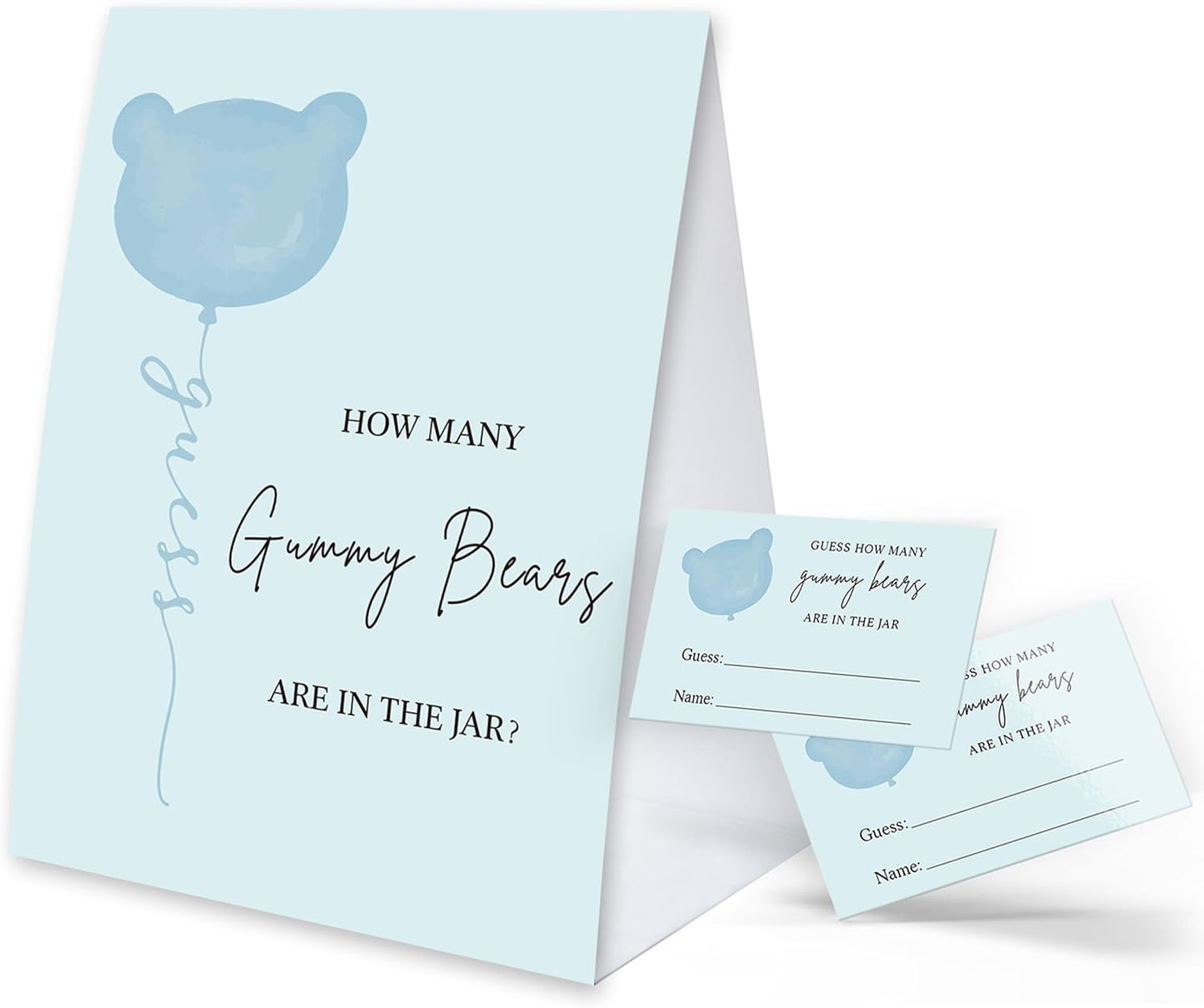 How Many Gummy Bears Baby Shower Game, 1 Sign and 50 Guessing Cards, Baby Shower Candy Guessing Games, Bear Theme Baby Shower Decoration, Birthday Party Supplies-02B-Indipink