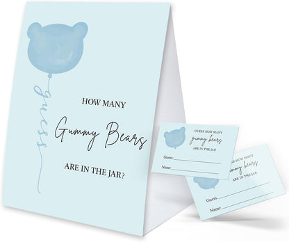 How Many Gummy Bears Baby Shower Game, 1 Sign and 50 Guessing Cards, Baby Shower Candy Guessing Games, Bear Theme Baby Shower Decoration, Birthday Party Supplies-02B-Indipink
