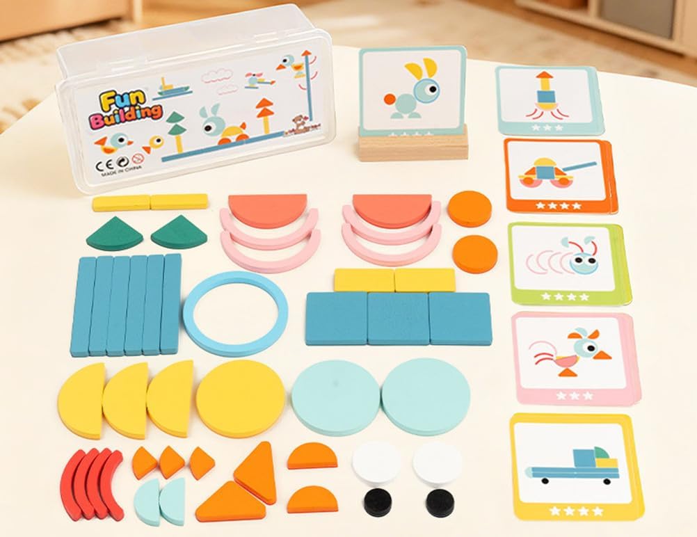 Montessori Wooden Geometric Shape Tangram Puzzle, Multi-Shaped Wooden Creative Splicing Toy